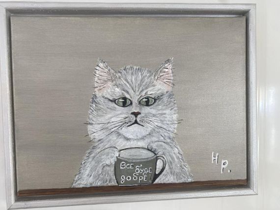 🐾☕ Картина ручної роботи “Все буде добре” 30×40 см — затишок, гумор і тепло у вашому домі ☕🐾