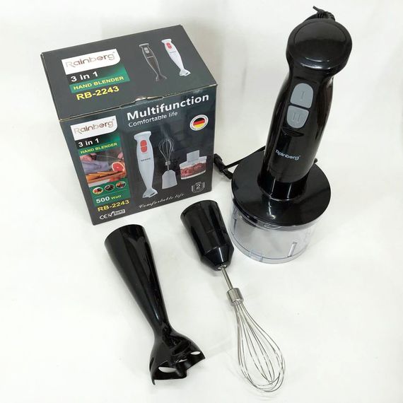 Блендер 3в1 Rainberg RB-2243 500W занурювальний блендер подрібнювач, блендер для дитячого пюре. LK-566 Колір: чорний | Зображення 6