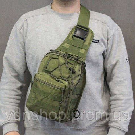 Мужская сумка-слинг тактическая хаки, Мужская сумка планшет с накладным карманом Сумка тактика KW-37 | Зображення 9