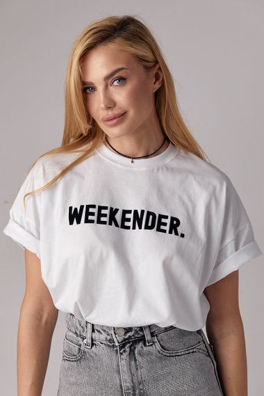 Трикотажная футболка с надписью Weekender - белый с черным цвет, M (есть размеры)