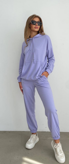 Женский спортивный костюм худи и джоггеры демисезонный двунитка BF536 размер 46/48, цвет сиреневый | Зображення 1