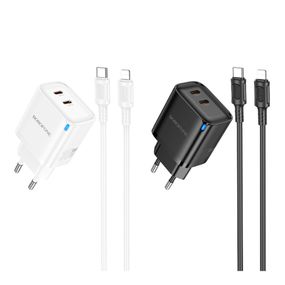 Мережевий зарядний пристрій Borofone BA85A 2 USB-C PD/QC 35W+Type-C to Lightning