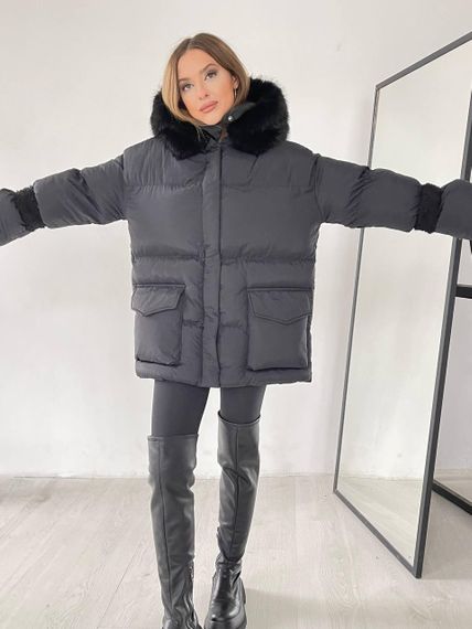Женский пуховик Cresh Puffer со сьемным капюшоном черный M-L | Зображення 3