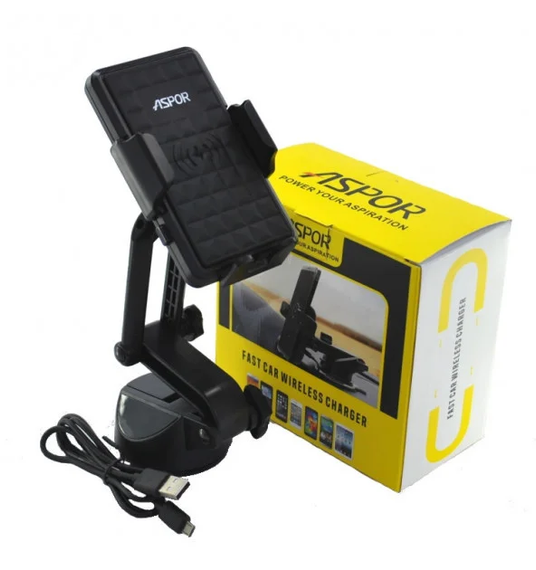 Автотримач для телефону Холдер з бездротовою зарядкою Aspor Fast Charger Wireless (5V/2A) Black