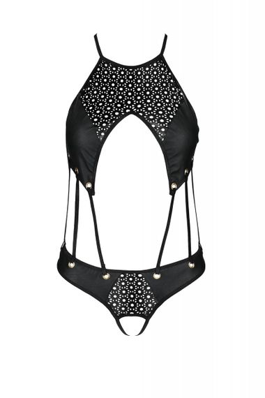 Боді з декоративними ремінцями та відкритим доступом, екошкіра TASMINA BODY black S/M - Passion sexstyle | Зображення 2