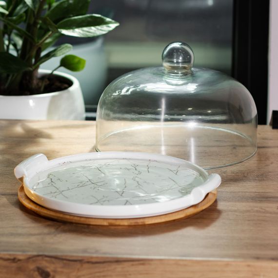 Тортовница фарфоровая со стеклянной крышкой 29 см HP1204 | Зображення 5