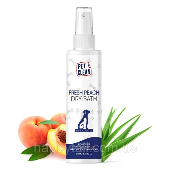 Сухий шампунь Pet Clean DRY BATH-FRESH PEACH  для домашніх тварин з ароматом персику 250мл