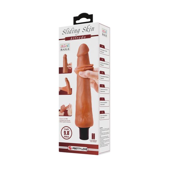 Вибратор реалистик Baile Alfredo с подвижной кожей, коричневый, 25 х 4 см sexstyle | Зображення 8