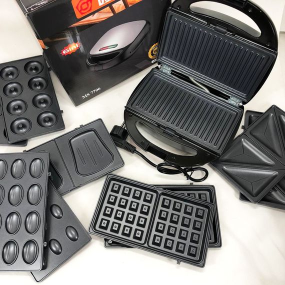 Бутербродница вафельница орешница электрическая для дома Domotec MS-7706 1000 w, Бутербродница 4в1 QH-68 | Зображення 4