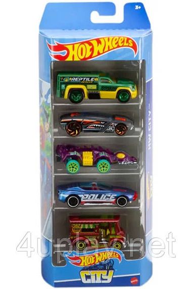 Hot Wheels: HW City. Хот Вілс: Місто. Набір із 5-ти машинок: Rescue Duty, Rogue Hog, Fangster, Alpha Pursuit, Bread Box