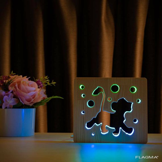 Светильник ночник ArtEco Light из дерева LED "Веселый львенок" с пультом и регулировкой... | Зображення 5