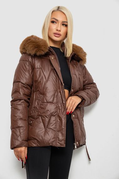 Куртка женская зимняя короткая, цвет коричневый, 244R865 | Зображення 2