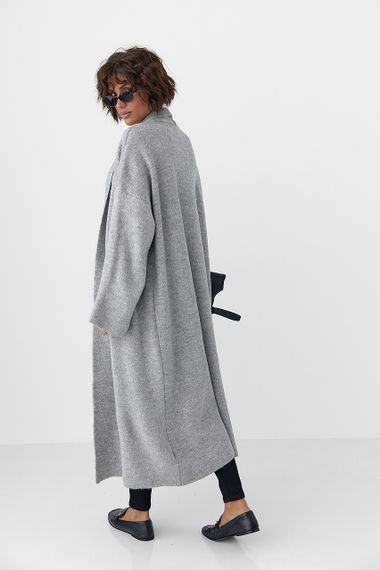 Довгий в'язаний кардиган - сірий цвет, ONE SIZE (є розміри) | Зображення 1