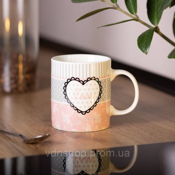 Чашка порцелянова 400 (мл) чашка для кави та чаю з написом та серцем Lugi RX-N240143PKV | Зображення 3