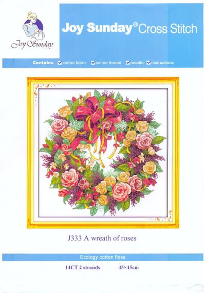 Набір для вишивання "A wreath roses".AIDA 14CT,45*45 см БЕЗ нанесення на канву схеми | Зображення 1