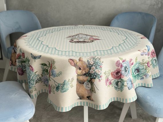 Скатертина гобеленова BLUE BUNNIES Limaso, Ø160, Кругла, Великодній, Без люрексу, 40% поліестер, 60% бавовна, Гобелен | Зображення 6