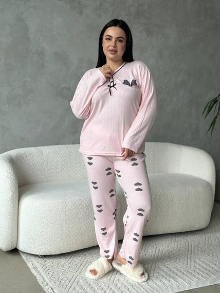 Тепла рожева  піжама в розмірі PLUS SIZE | Зображення 2