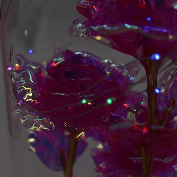 Тройная роза в колбе с LED подсветкой 21 см, на батарейках / Вечная роза ночник / Три розы под куполом | Зображення 5