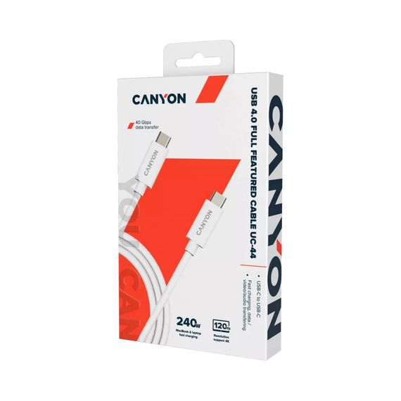 Дата кабель USB-C to USB-C 1.0m UC-44 5A 240W(ERP) E-MARK, white Canyon (CNS-USBC44W) | Зображення 1