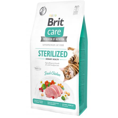 Сухой корм Brit Care для стерилизованных кошек поддержка почек и мочевыводящих путей с курицей 7 кг