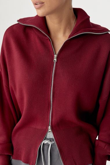 Трикотажний вільний кардиган на блискавці - бордо цвет, ONE SIZE (є розміри) | Зображення 3