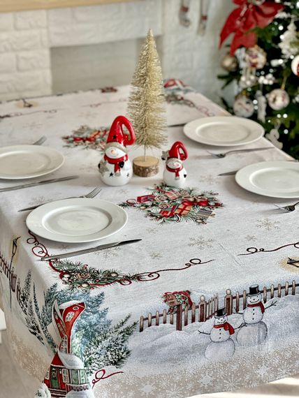 Скатертина гобеленова HOME Limaso, 137х180, Прямокутна, Новорічний, З мікрофіброю + срібним люрексом, 40% поліестер, 60% бавовна, Гобелен | Зображення 3