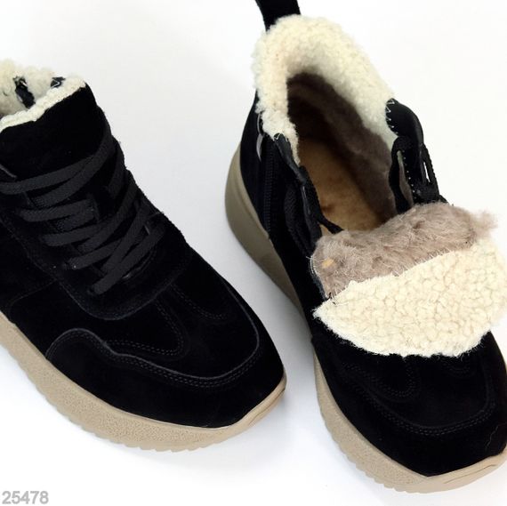 Спортивные черные замшевые зимние ботинки молния+шнуровка | Зображення 3