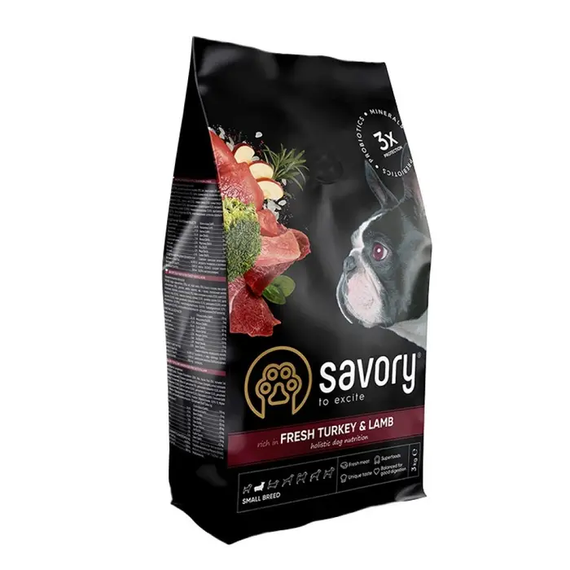 Сухий корм Savory для дорослих собак маленької породи, індичка та ягня 3кг