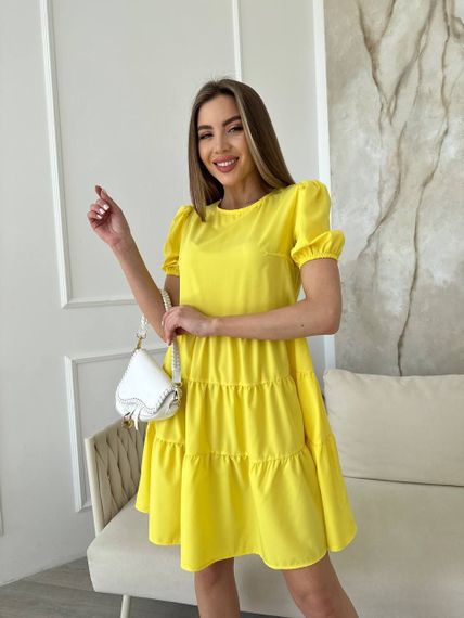 Жіноча коротка сукня із софту "Classic" колір жовтий р.50/52 440230 | Зображення 5