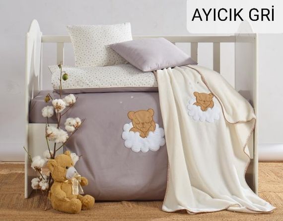 Детское постельное белье с плюшевым пледом Elita Baby в кроватку Ayicik Gri