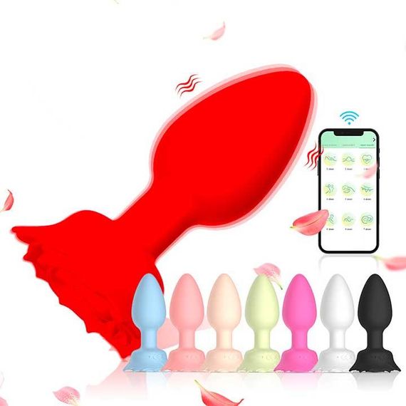 Силиконавая смарт анальная пробка Smart Rose - Красный - 3.3x10.5 см – Анальные игрушки | Зображення 4