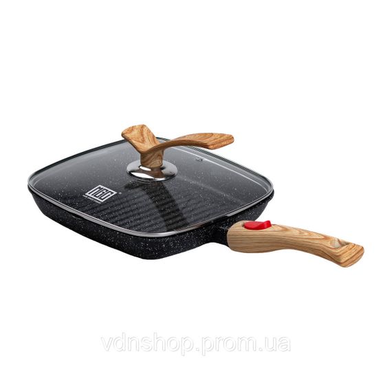 Алюмінієва сковорода-гриль 24 см зі скляною кришкою та ручкою, квадратна, чорна MGC HP-4-461B | Зображення 4