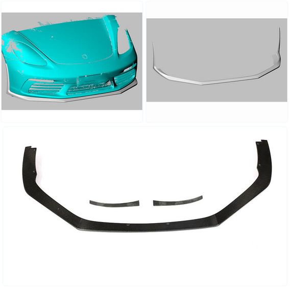 Накладка на передній бампер Lip V2 (2016-2019, карбон) для Porsche Boxster/Cayman 982 (718) 2016- рр | Зображення 1