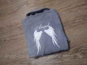 Халат женский махровый серый c вышивкой Angel подарок девушке подруге сестре куме женщине жене