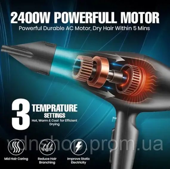 Профессиональный мощный фен для волос VGR V-455 с холодным и горячим воздухом 2400 Вт | Зображення 4