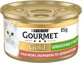 Влажный корм Gourmet Gold для взрослых котов с уткой, морковью и шпинатом 48х85г