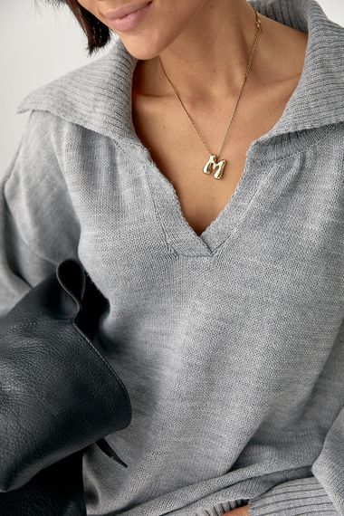 В'заний светр-поло вільного крою - сірий цвет, ONE SIZE (є розміри) | Зображення 3