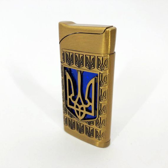 Турбо зажигалка Герб Украины на СИНЕМ фоне, зажигалка подарочная сувенирная 319 | Зображення 3