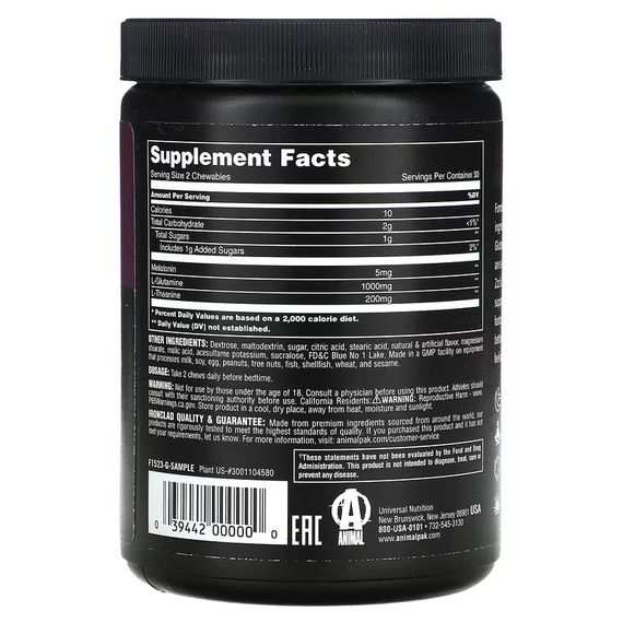 Добавка для відновлення сну Universal Nutrition Animal Sleep Recovery 60 жувальних таблеток, Blue Raspberry | Зображення 1