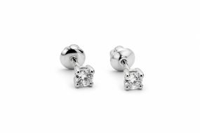 Серьги-пуссеты из белого золота c фианитами S-0394