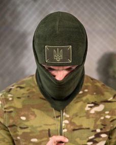 Комплект шапка та баф флісовий набір зимовий головний убір з бафом теплий чоловічий зимовий комплект олива