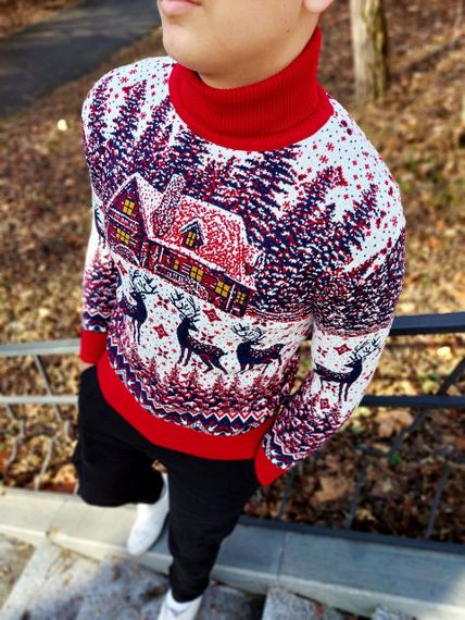 Мужской новогодний свитер Олени домик PA0001 цвет красный, размер L | Зображення 3