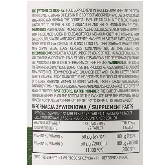 Мультивитамины для спорта OstroVit Vege Vitamin D3 4000 + K2 100 Tabs | Зображення 1