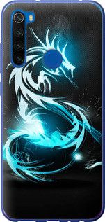 Чехол на Xiaomi Redmi Note 8T Бело-голубой огненный дракон из пластика FCh_088892
