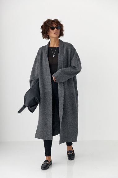 Довгий в'язаний кардиган - темно-сірий цвет, ONE SIZE (є розміри) | Зображення 2