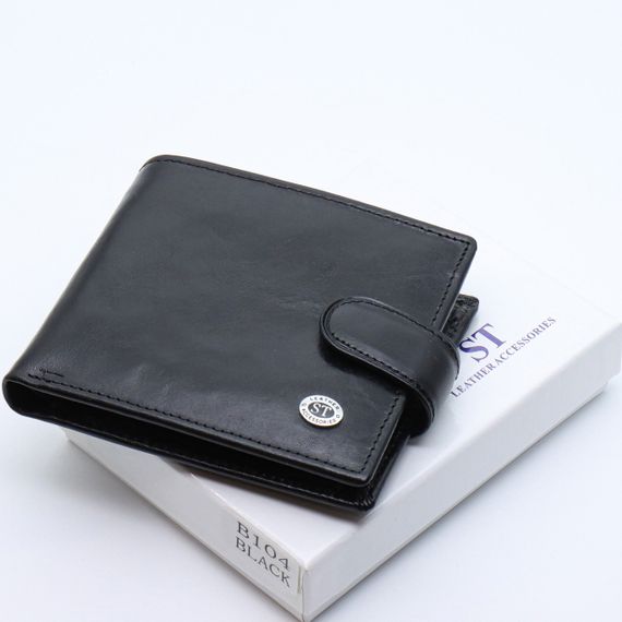 Шкіряне чоловіче портмоне на кнопці ST Leather ST104 Чорний