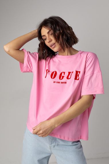 Женская футболка oversize с надписью Vogue - розовый цвет, M (есть размеры) | Зображення 6