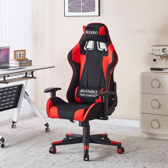 Крісло геймерське з тканини Bonro Бонро B-142 чорно-червоне + 2 подушки (42401116) | Зображення 1