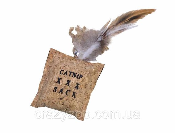 Іграшка для котів Nobby Пробковий мішечок з пір'ям 8*20 см 80308