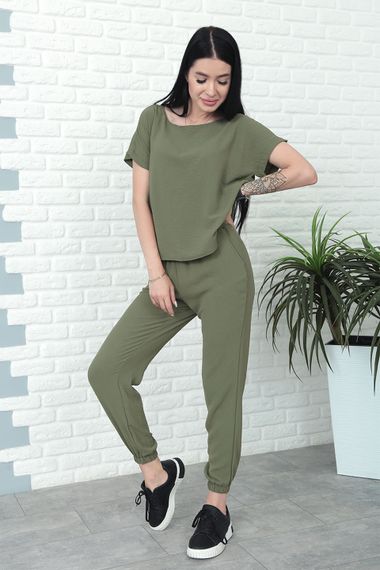Женский летний легкий костюм укороченные штаны и футболка Gf7931 цвет хаки, размер 42/44 | Зображення 1